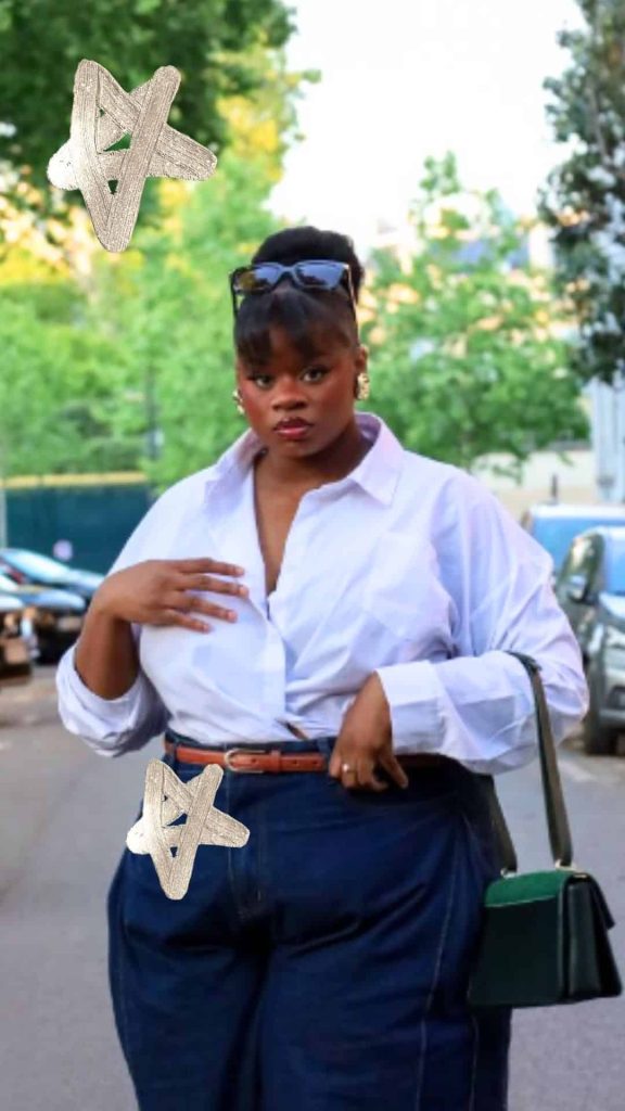 black women outfits over 40s white shirt