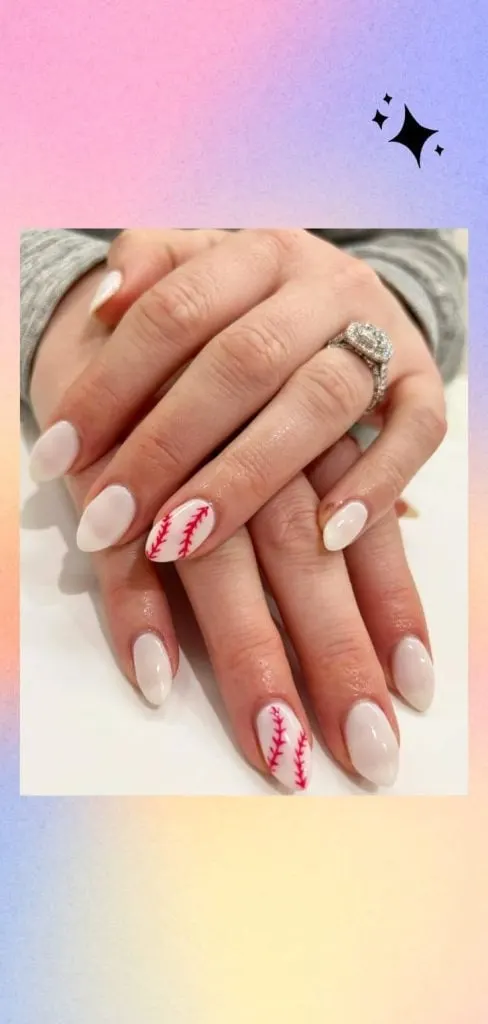 Simple baseball stitches nail design