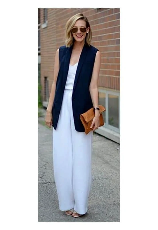 Sleeveless blazer jumpsuit outfit