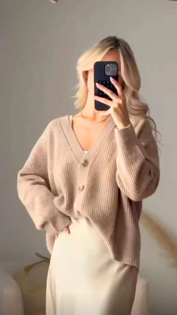 Cardigan & satin skirt