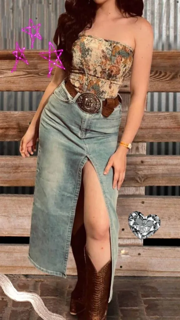 Denim cowgirl wedding guest attire