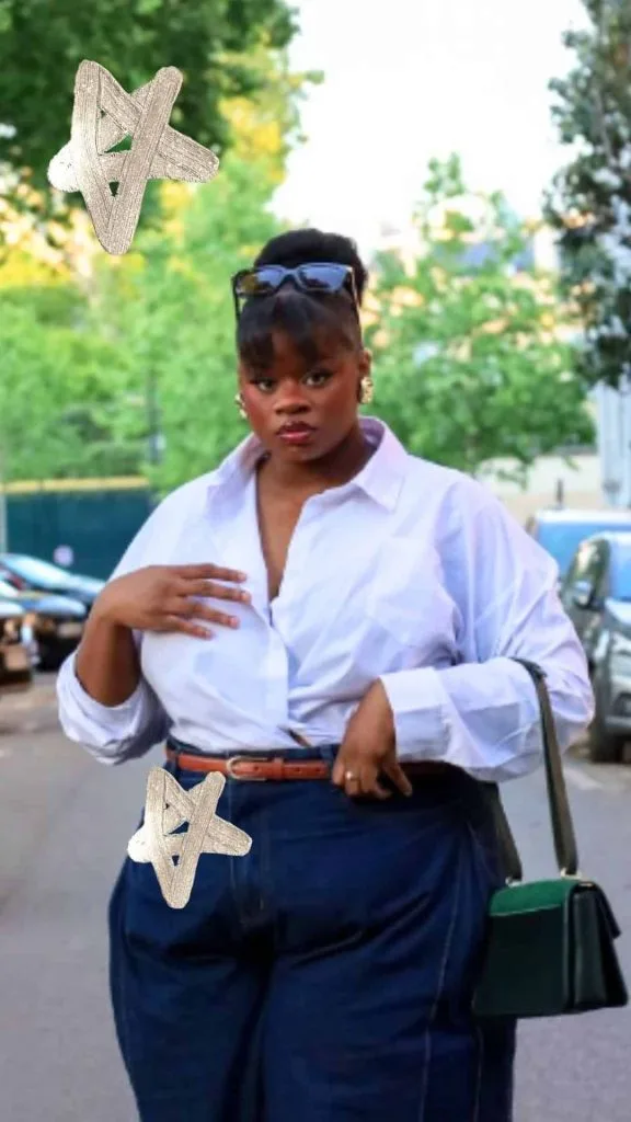 black women outfits over 40s white shirt