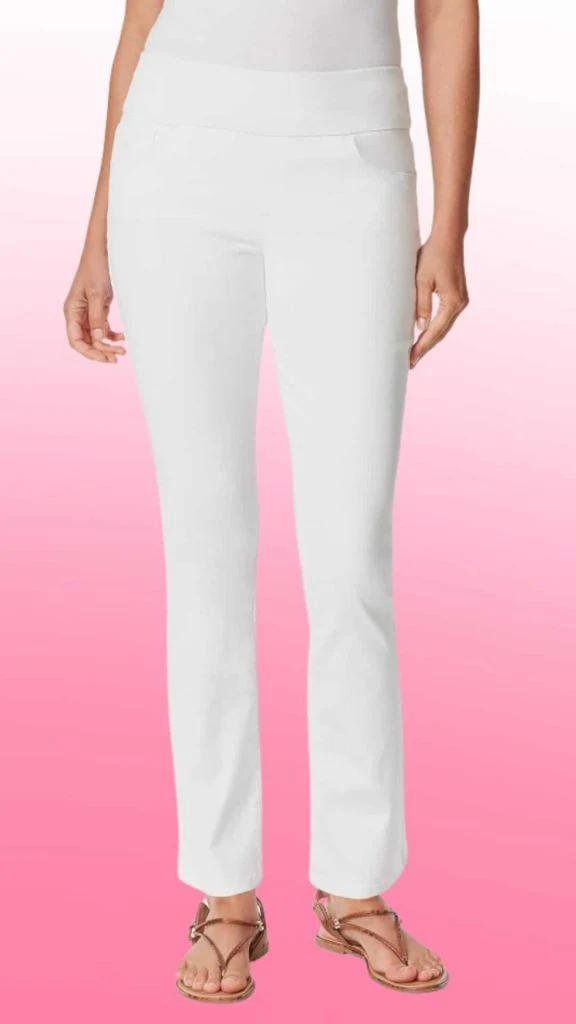 white pull up jeans