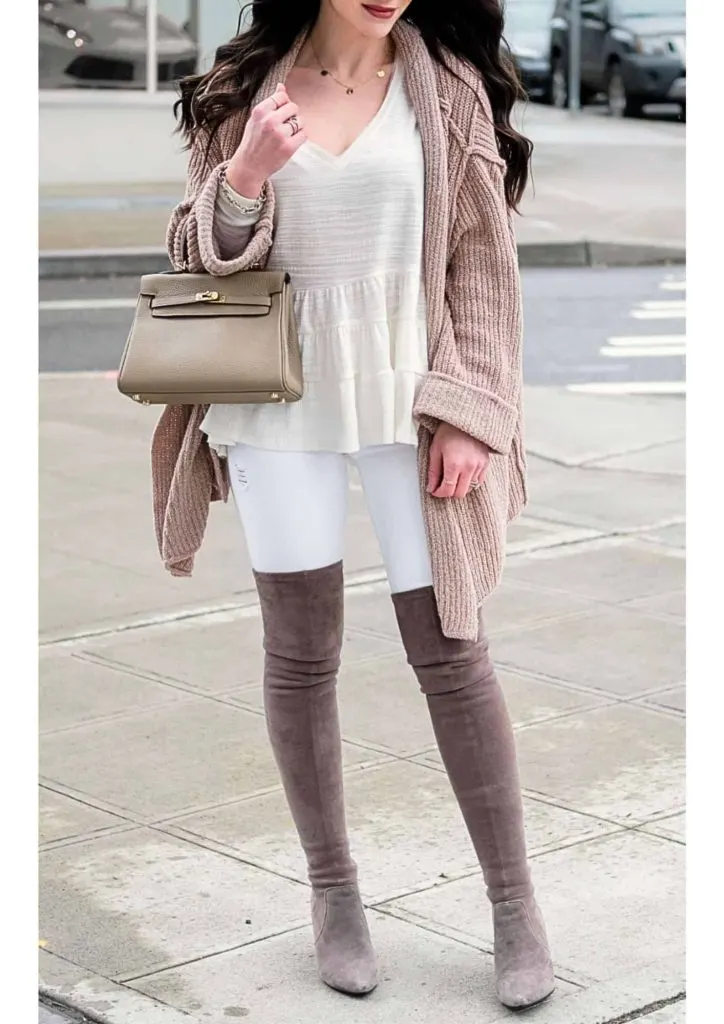 grey over knee boots outfit ideas