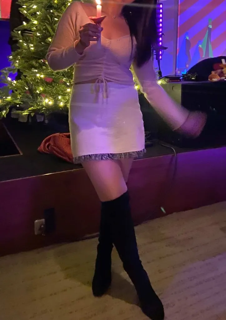 tweed skirt and knee high boots