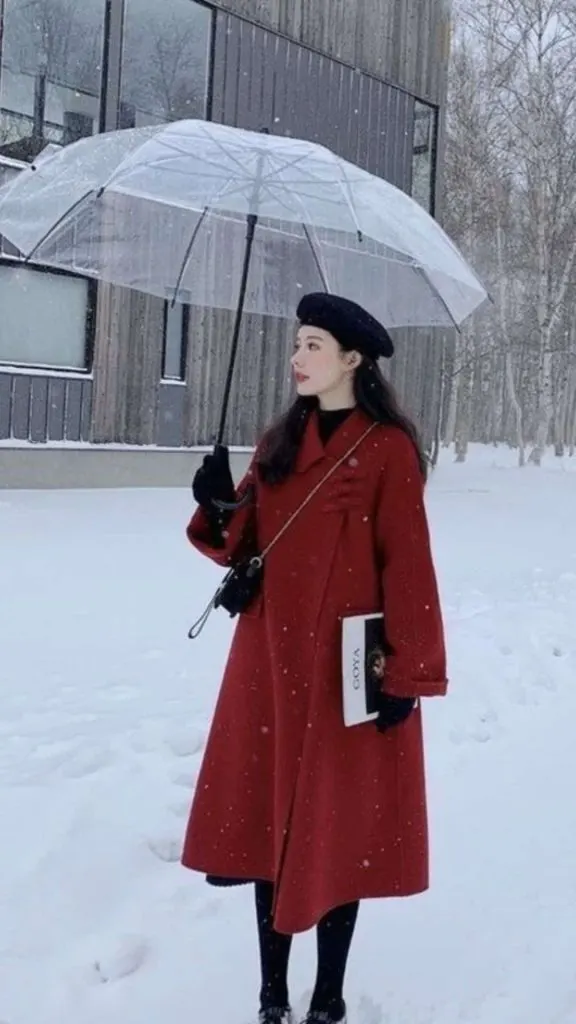 red outfit in snow
